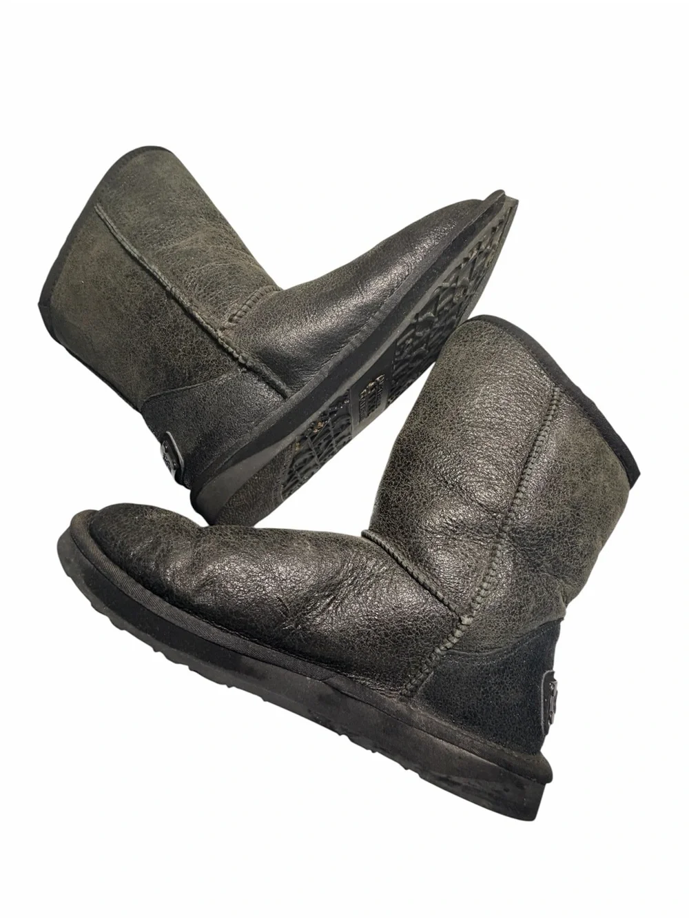 Australia Luxe Angel Studded Metallic Grey Sheepskin Fur Boots Womens 11